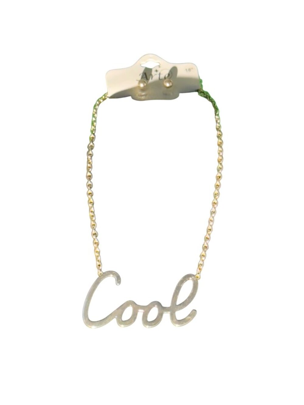 Arte Gold-Tone "Cool" Script Necklace 18" Chain & Matching Stud Earrings Set